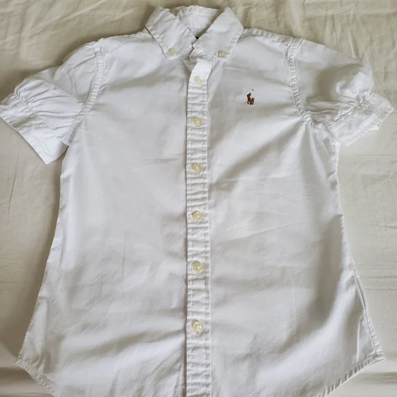 Polo Ralph Lauren girls white short sleeve button down oxford shirt sz 8 - Picture 1 of 2